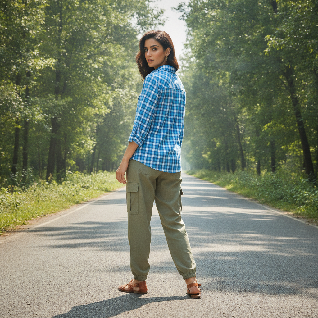 Cecil Women's Blue Check Cotton Shirt