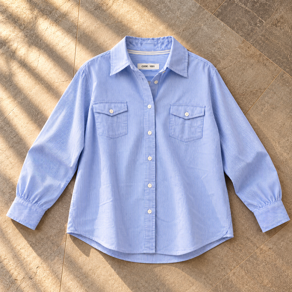 Yessica Blue Pinstripe Cotton Button-Down Shirt | BONNARE