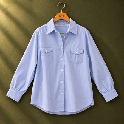 Yessica Blue Pinstripe Cotton Button-Down Shirt | BONNARE