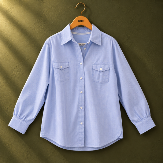 Yessica Blue Pinstripe Cotton Button-Down Shirt | BONNARE