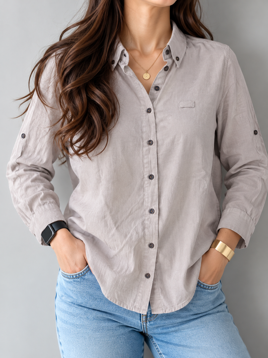 Classic Beige Cotton Button-Down Shirt | BONNARE