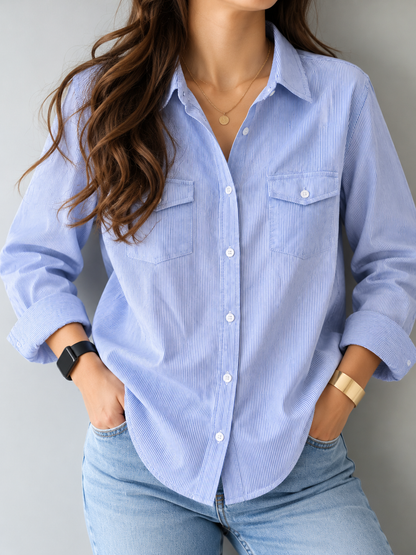 Yessica Blue Pinstripe Cotton Button-Down Shirt | BONNARE