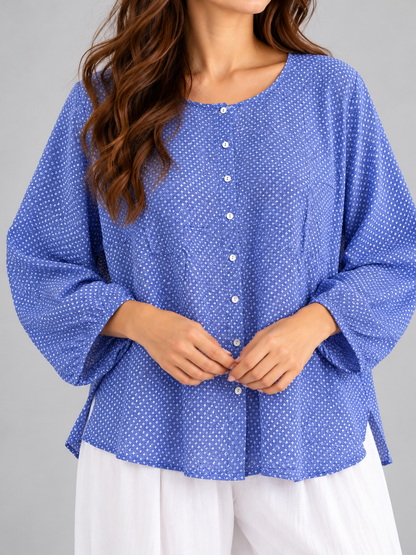 Via Appia Due Blue Printed Viscose Blouse