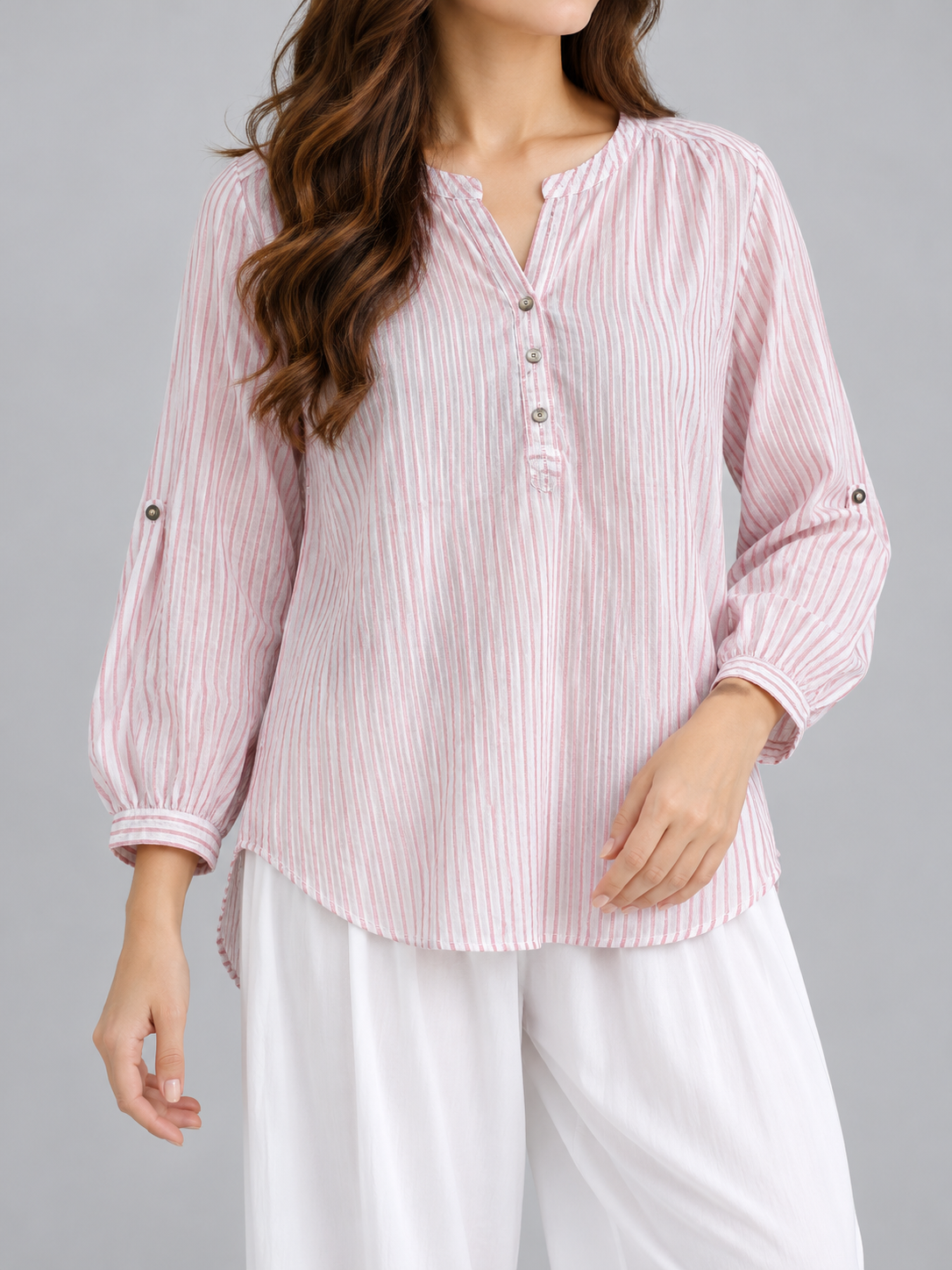 Yessica Pink Striped Cotton Blouse
