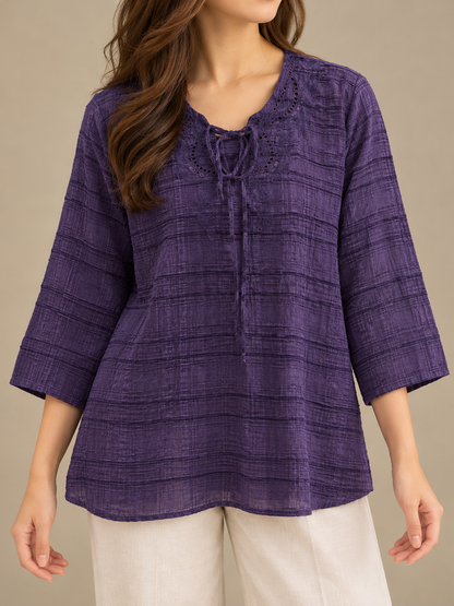 BONNITA Purple Cotton Embroidered Tunic Top for Women | BONNARE